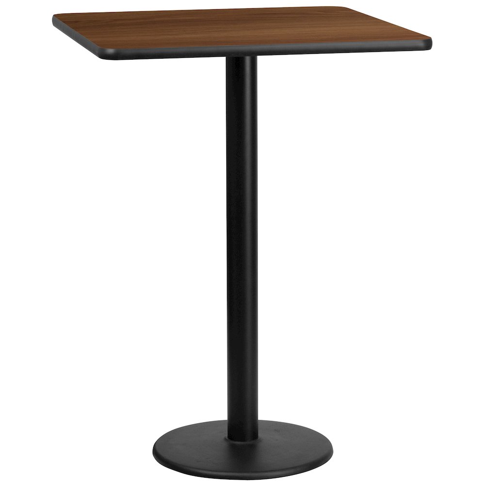 30'' Square Walnut Laminate Table Top with 18'' Round Bar Height Table Base. Picture 1