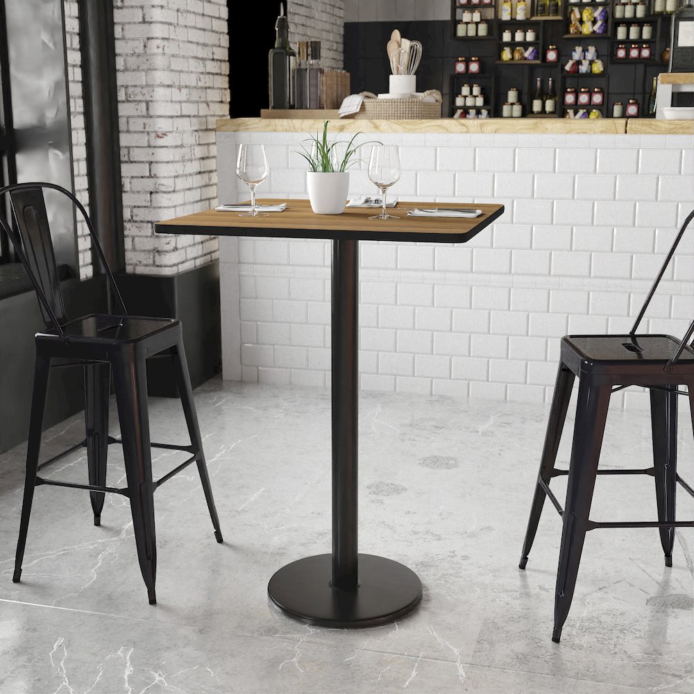 30'' Square Walnut Laminate Table Top with 18'' Round Bar Height Table Base. Picture 2