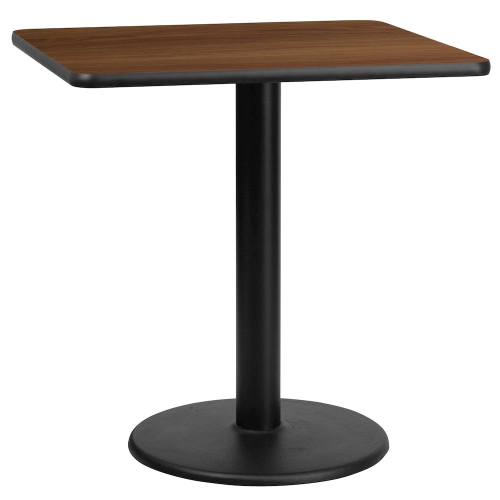 30'' Square Walnut Laminate Table Top with 18'' Round Table Height Base. Picture 1
