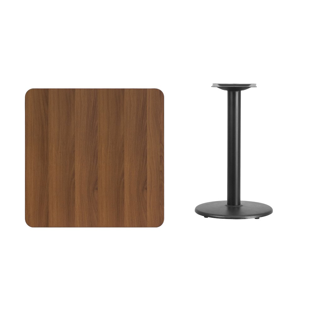 30'' Square Walnut Laminate Table Top with 18'' Round Table Height Base. Picture 4