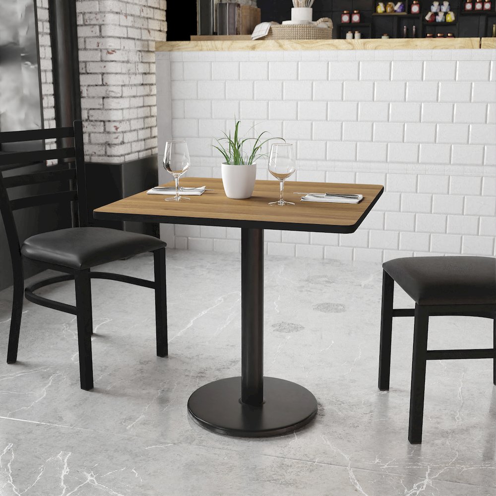30'' Square Walnut Laminate Table Top with 18'' Round Table Height Base. Picture 2