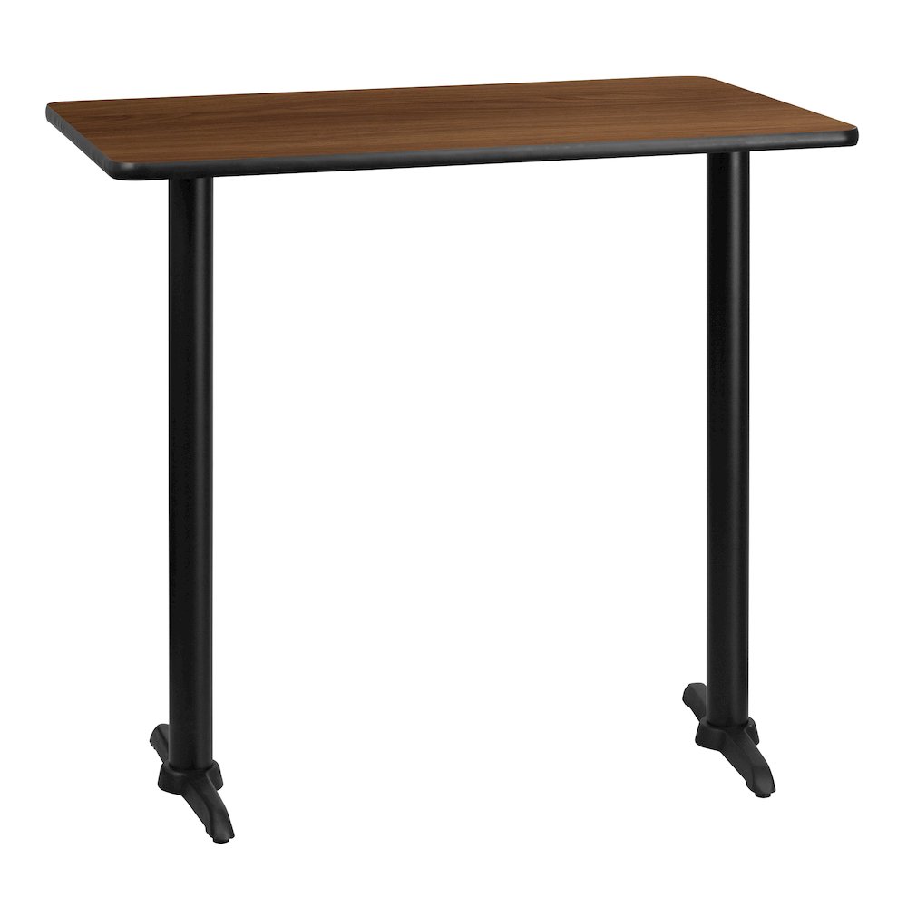 30'' x 42'' Rectangular Walnut Table Top with 5'' x 22'' Bar Height Table Bases. Picture 1
