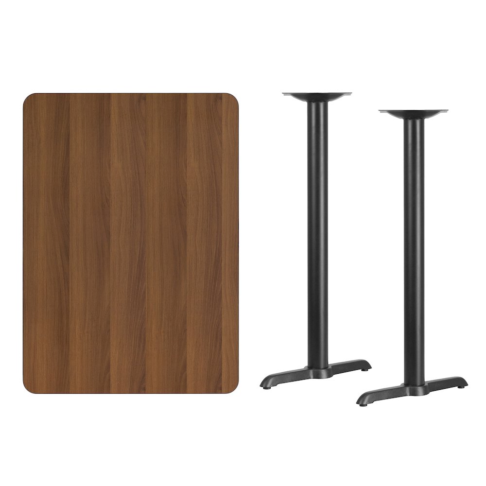 30'' x 42'' Rectangular Walnut Table Top with 5'' x 22'' Bar Height Table Bases. Picture 4