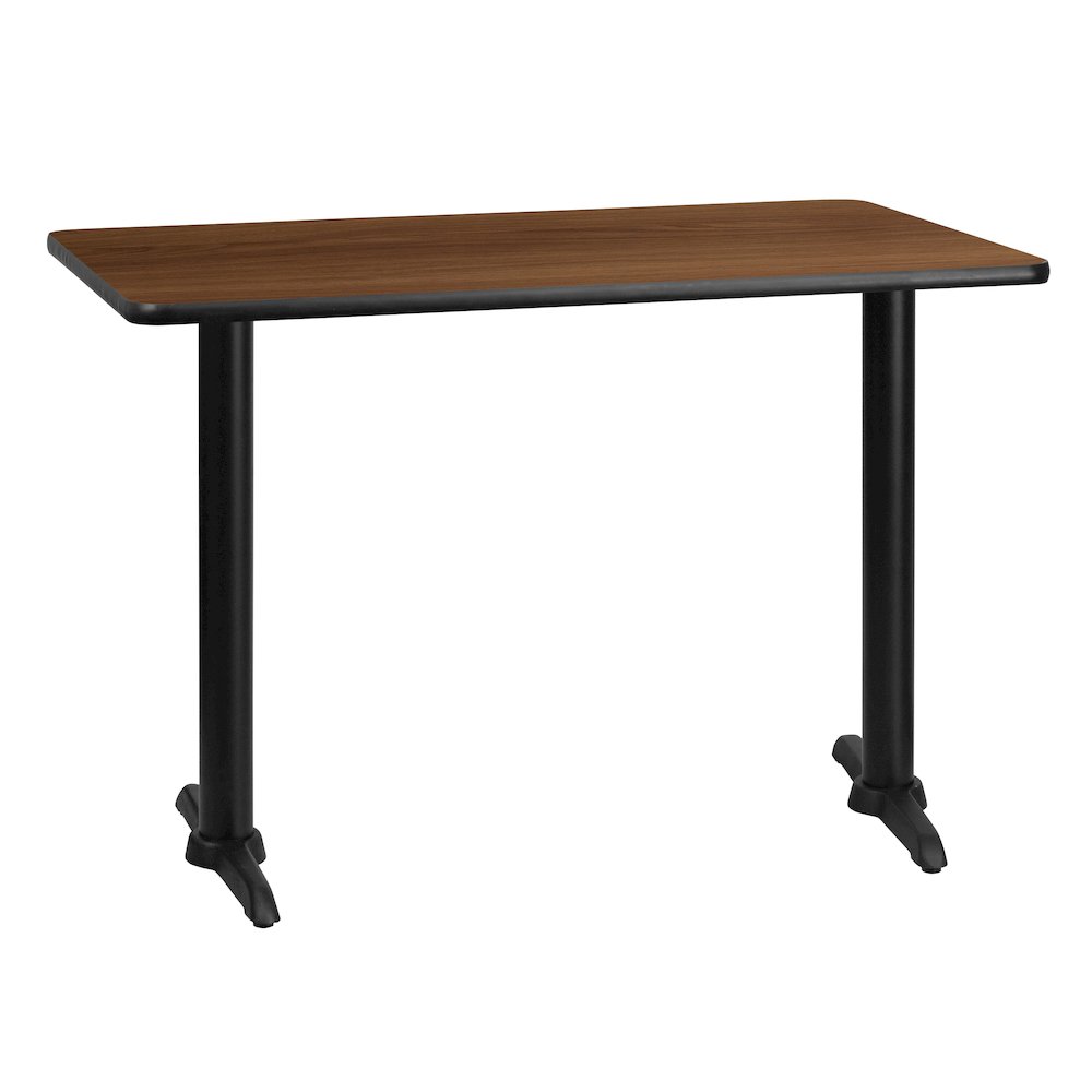 30'' x 42'' Rectangular Walnut Table Top with 5'' x 22'' Table Height Bases. Picture 1