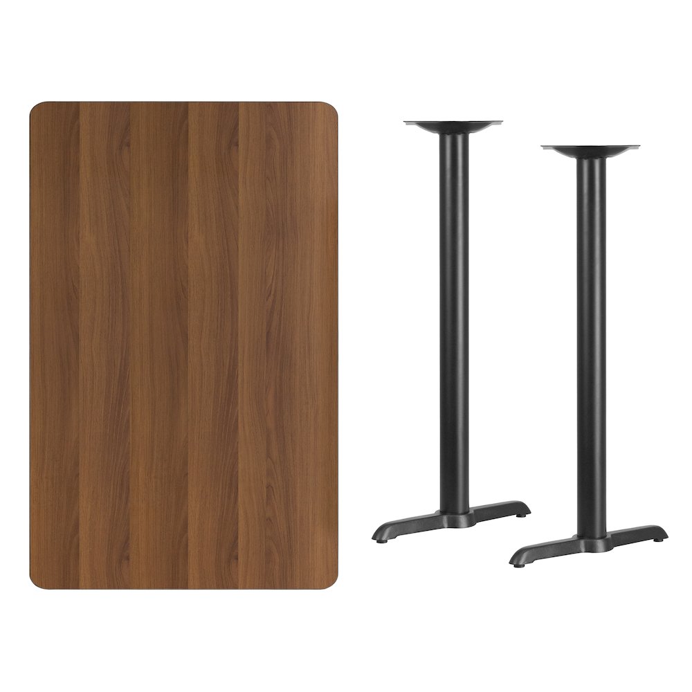 30'' x 48'' Rectangular Walnut Table Top with 5'' x 22'' Bar Height Table Bases. Picture 1