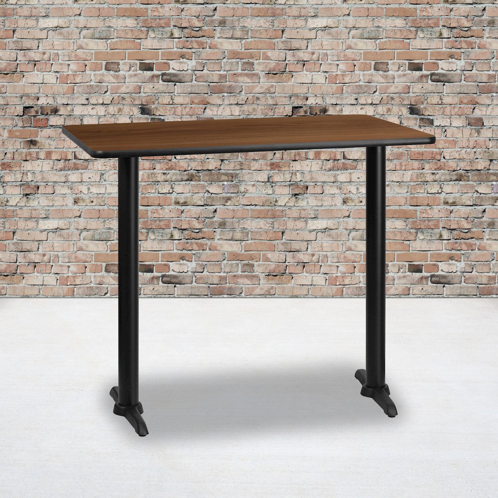 30'' x 48'' Rectangular Walnut Table Top with 5'' x 22'' Bar Height Table Bases. Picture 2