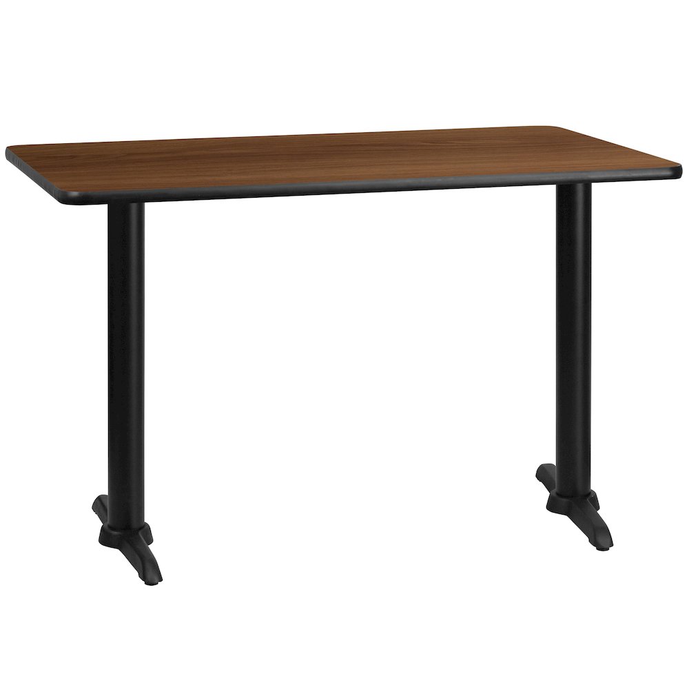 30'' x 48'' Rectangular Walnut Table Top with 5'' x 22'' Table Height Bases. Picture 1
