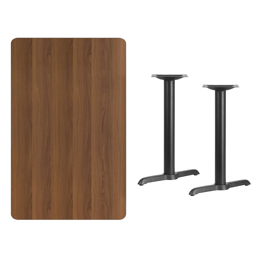 30'' x 48'' Rectangular Walnut Table Top with 5'' x 22'' Table Height Bases. Picture 4