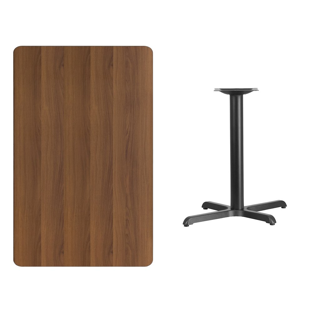 30'' x 48'' Rectangular Walnut Laminate Table Top with 23.5'' x 29.5'' Bar Height Table Base. Picture 2