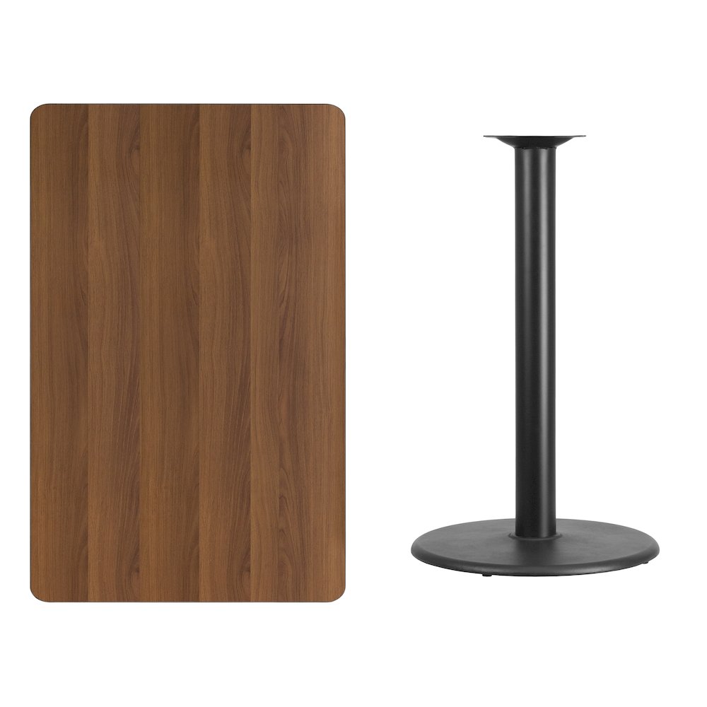 30'' x 48'' Rectangular Walnut Table Top with 24'' Round Bar Height Table Base. Picture 4