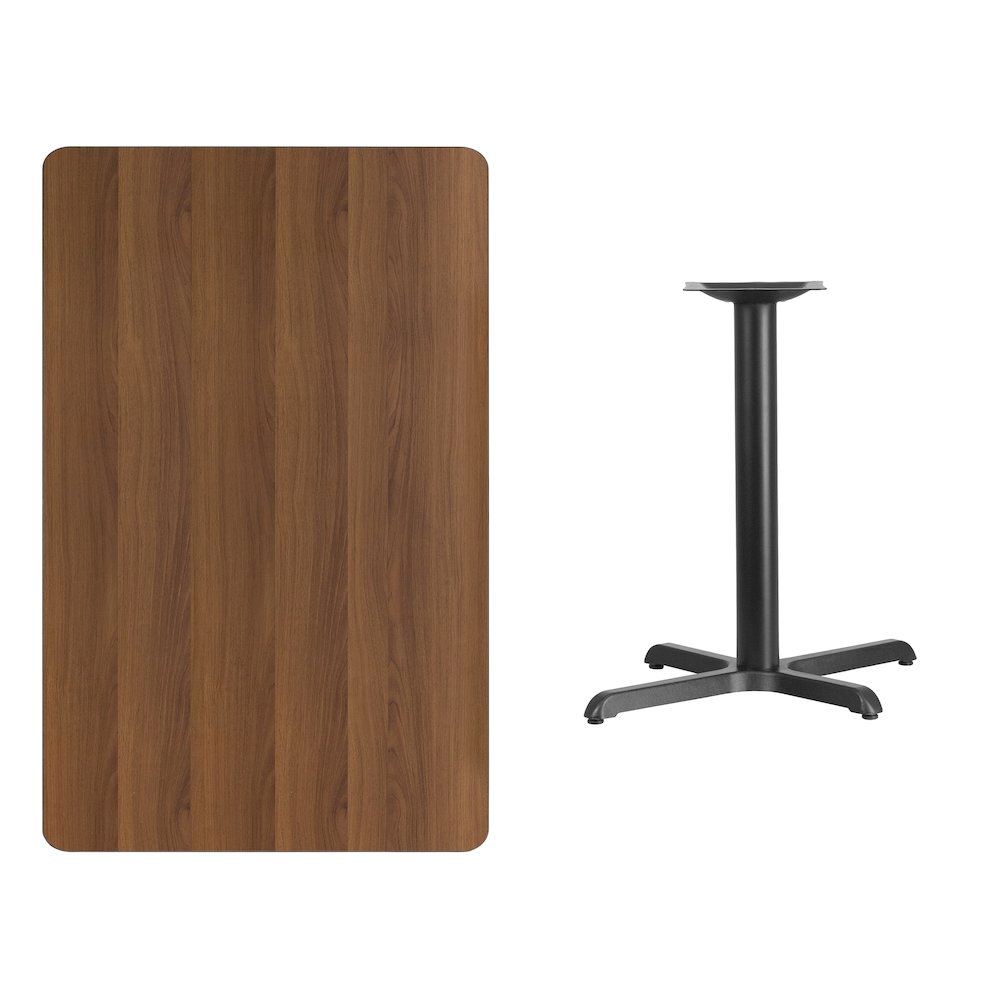 30'' x 48'' Rectangular Walnut Table Top with 24'' Round Table Height Base. Picture 4
