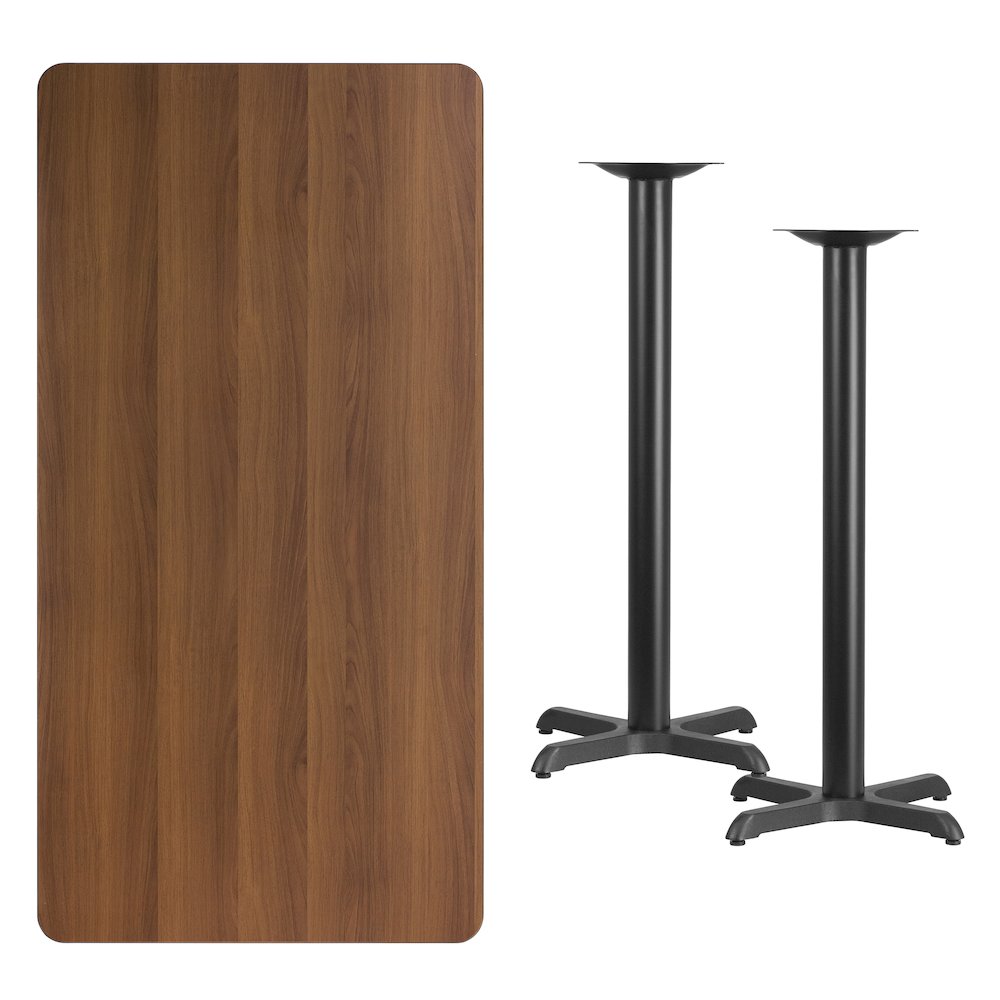 30'' x 60'' Rectangular Walnut Table Top with 22'' x 22'' Bar Height Table Bases. Picture 3