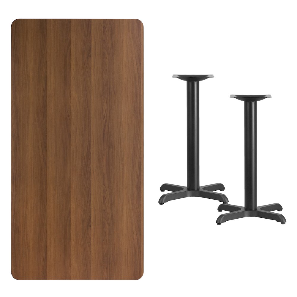 30'' x 60'' Rectangular Walnut Table Top with 22'' x 22'' Table Height Bases. Picture 4