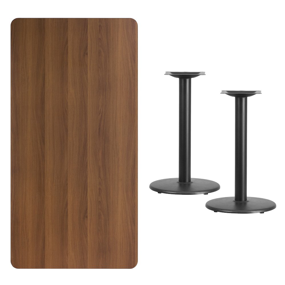 30'' x 60'' Rectangular Walnut Table Top with 18'' Round Table Height Bases. Picture 3