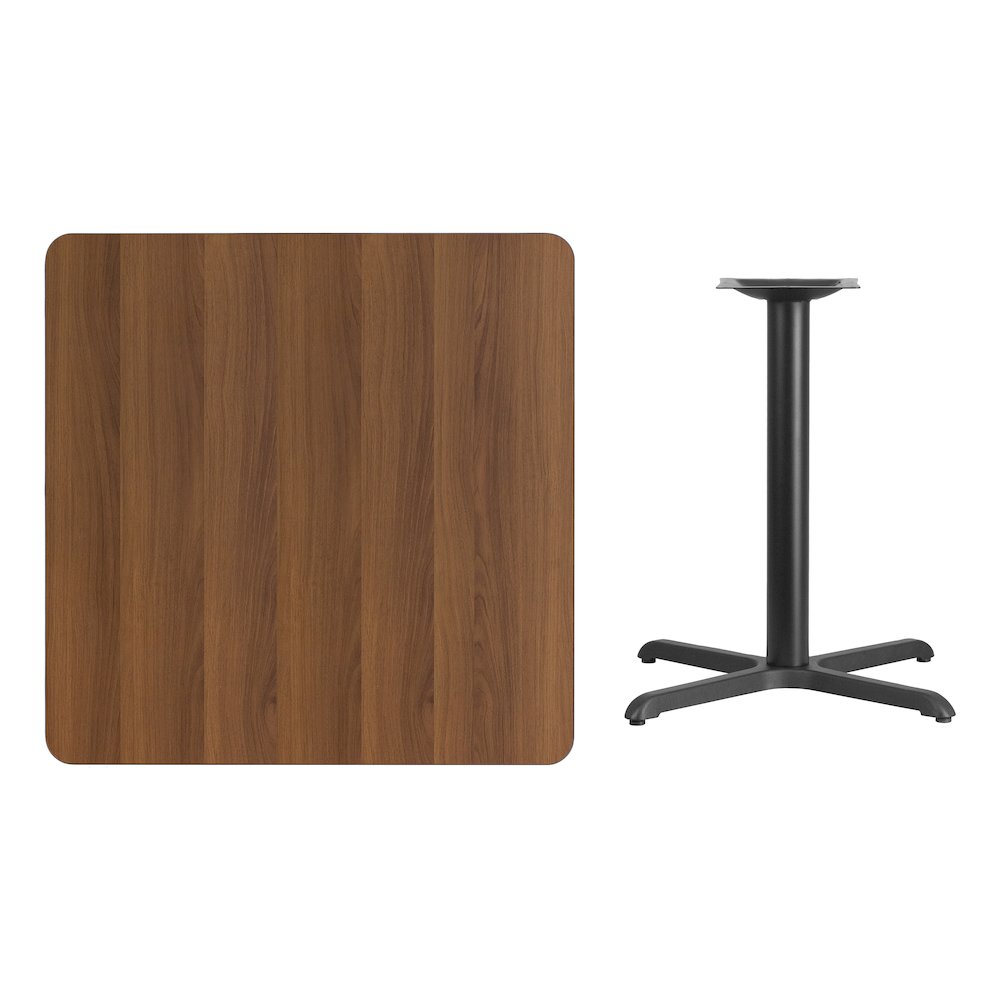 36'' Square Walnut Laminate Table Top with 30'' x 30'' Table Height Base. Picture 3
