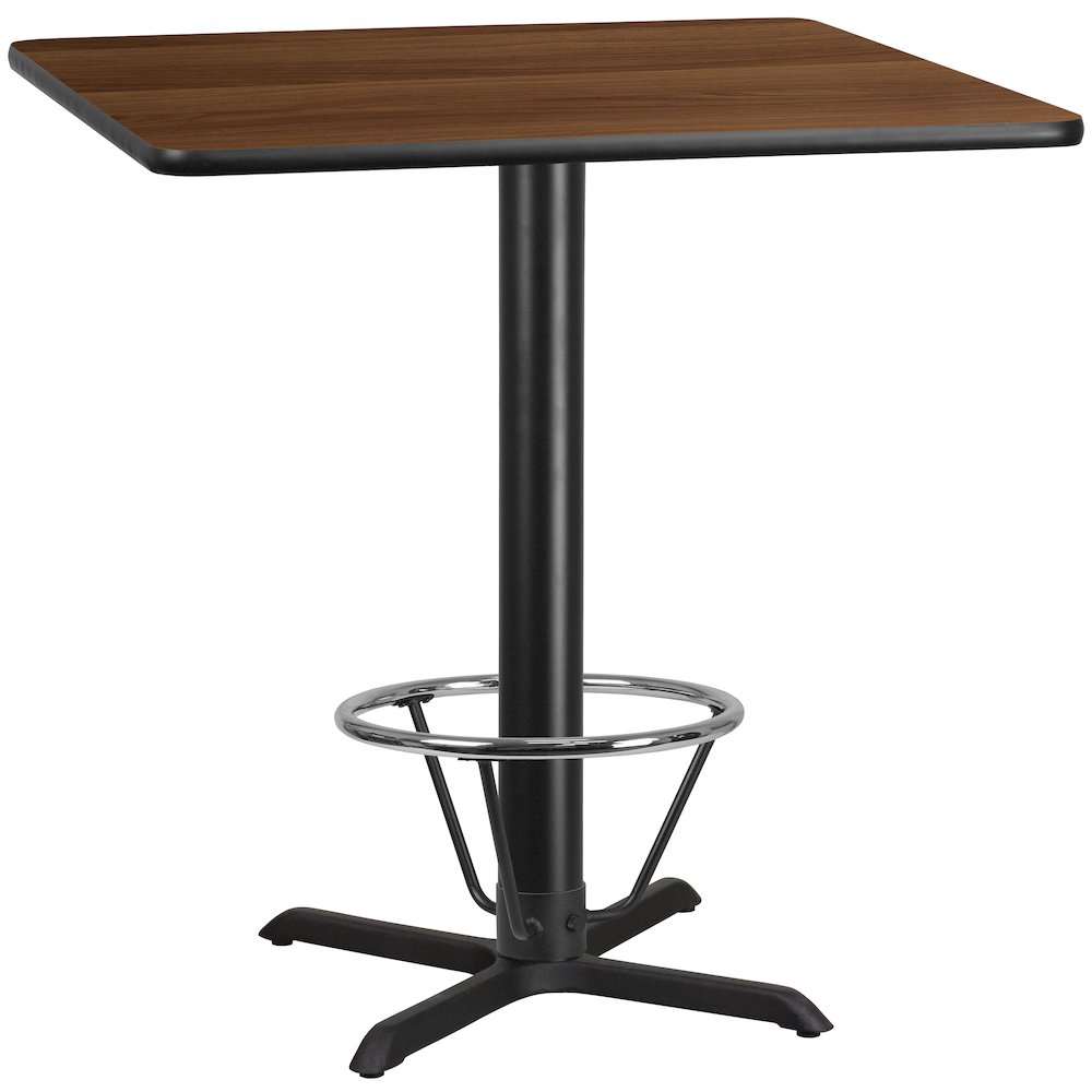 42'' Walnut Table Top with 33'' x 33'' Bar Height Table Base and Foot Ring. Picture 1