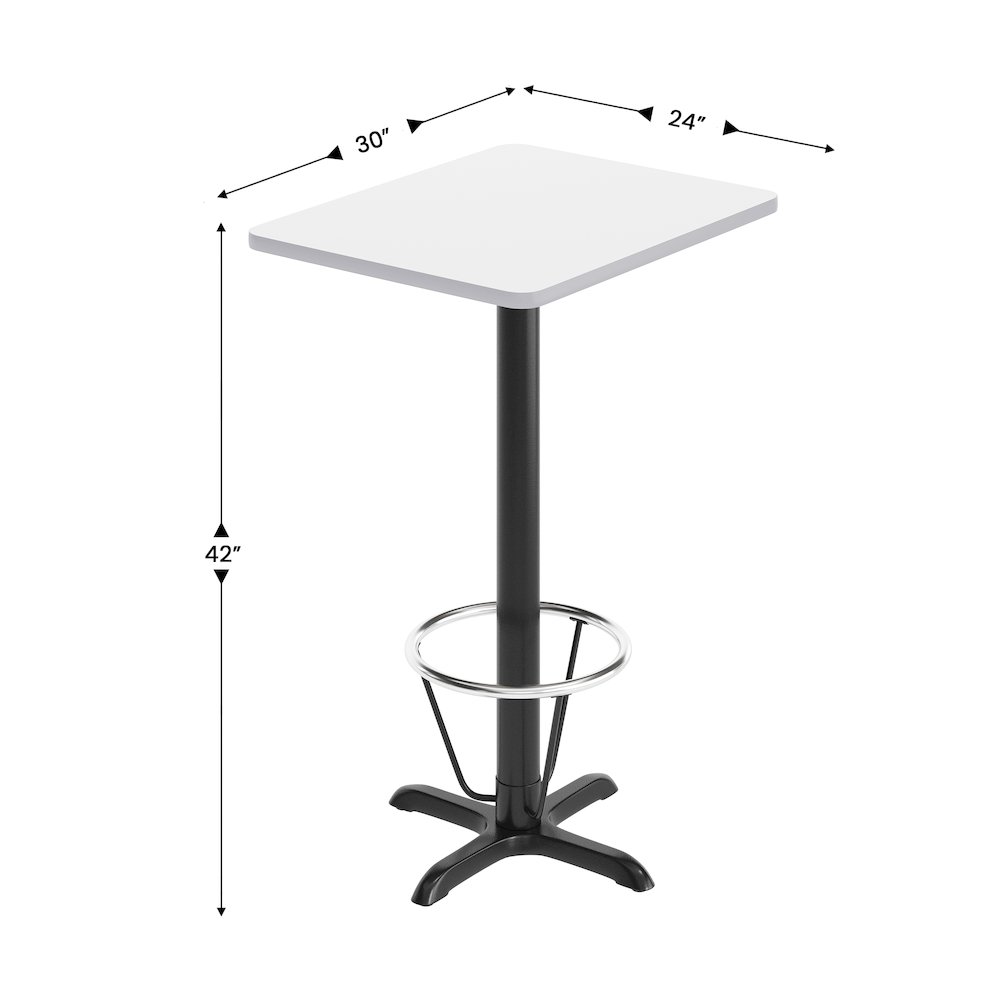 24'' x 30'' White Rectangular Laminate Table Top with Black Bar Height Base. Picture 5