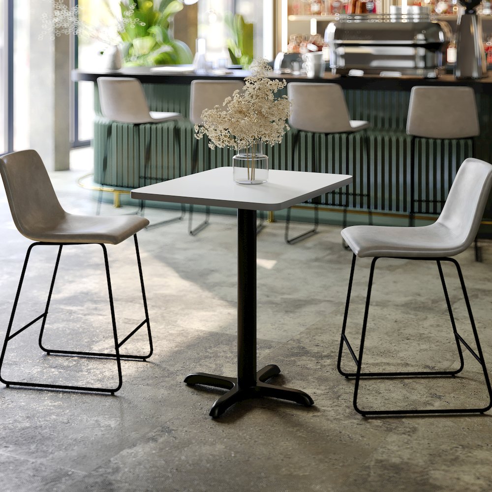 24'' x 30'' White Rectangular Laminate Table Top with Black Table Height Base. Picture 3