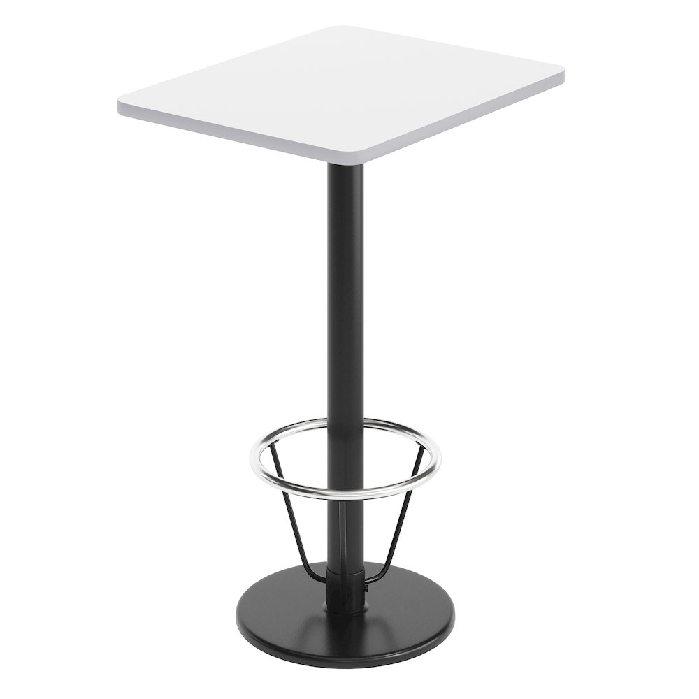 24'' x 30'' White Rectangular Laminate Table Top with Black Round Bar Table Base. Picture 1