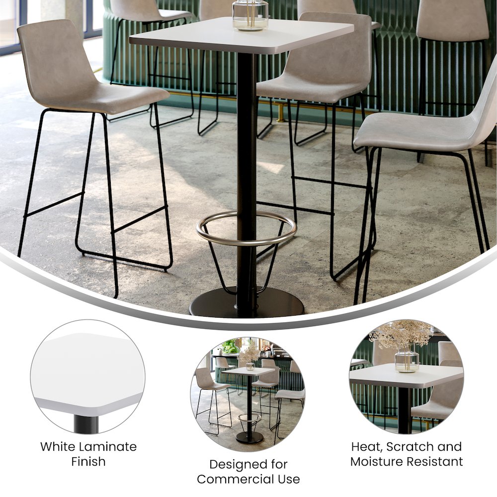 24'' x 30'' White Rectangular Laminate Table Top with Black Round Bar Table Base. Picture 4