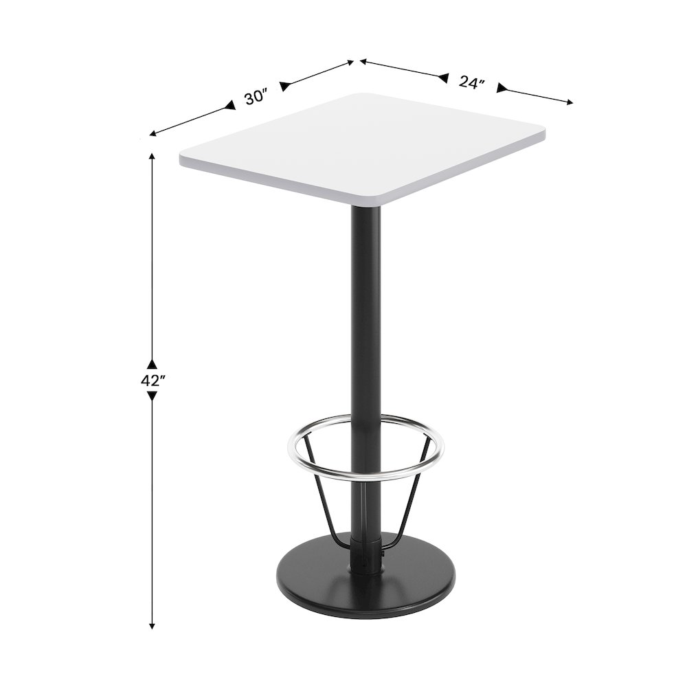 24'' x 30'' White Rectangular Laminate Table Top with Black Round Bar Table Base. Picture 5