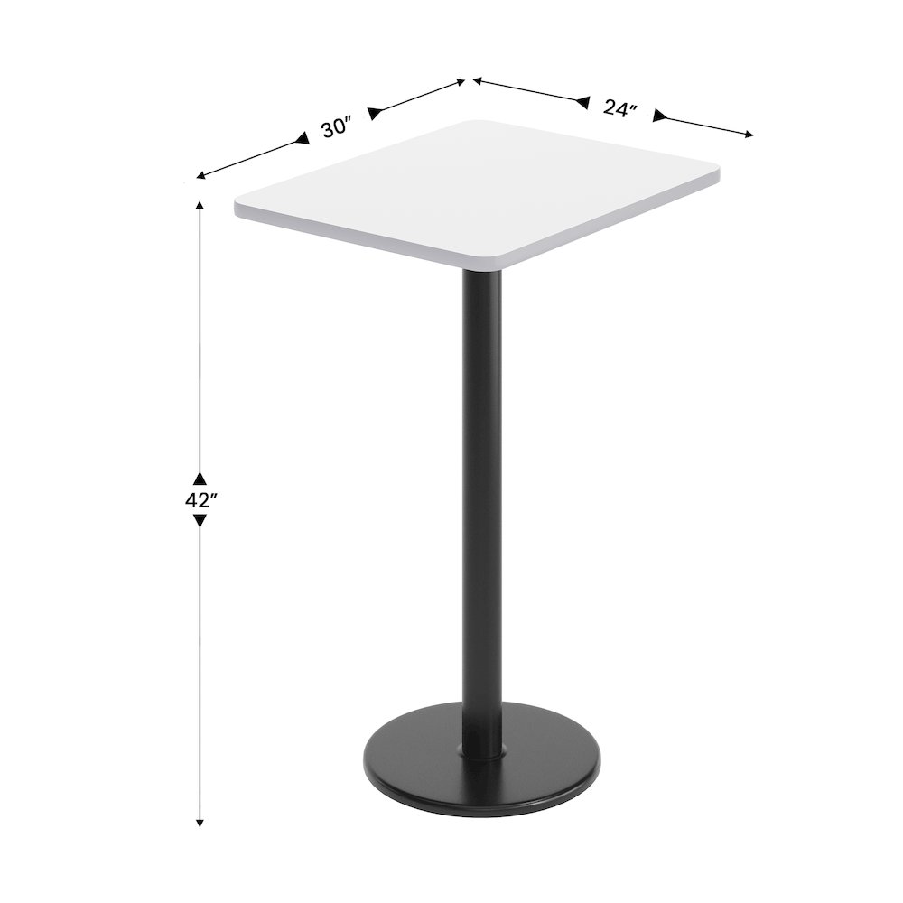 24'' x 30'' White Rectangular Laminate Table Top with Black Round Bar Table Base. Picture 5