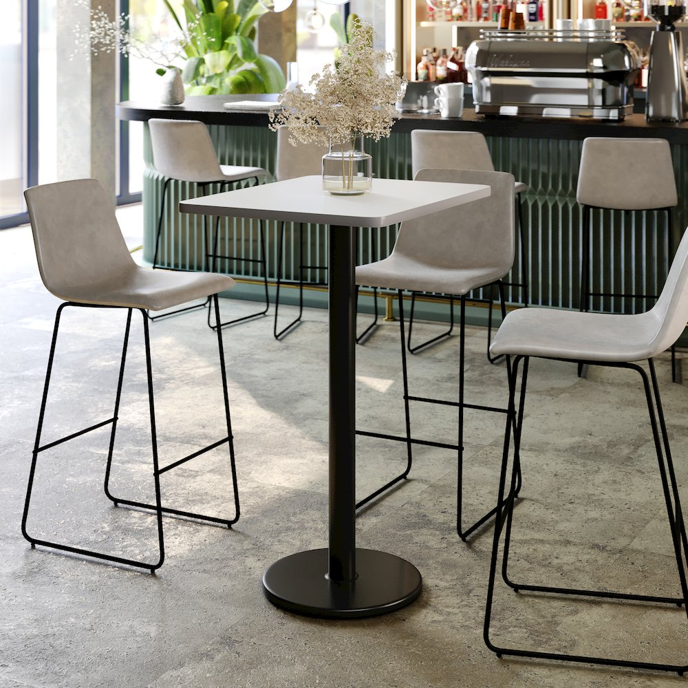 24'' x 30'' White Rectangular Laminate Table Top with Black Round Bar Table Base. Picture 3