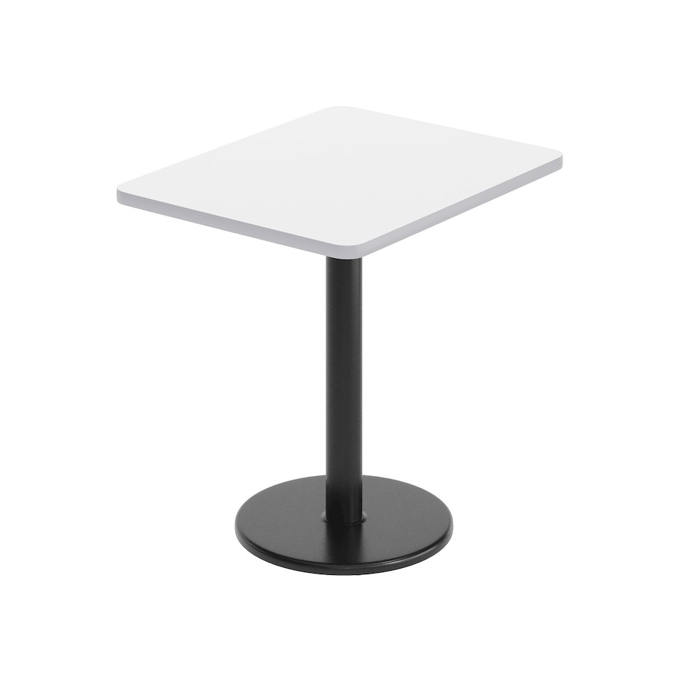 24'' x 30'' White Rectangular Laminate Table Top with Black Round Table Base. Picture 1