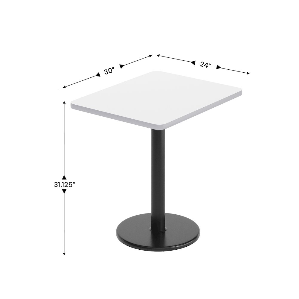 24'' x 30'' White Rectangular Laminate Table Top with Black Round Table Base. Picture 5