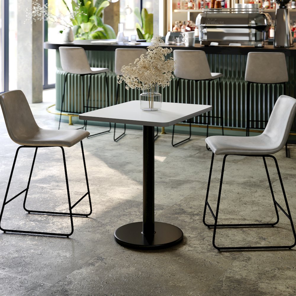 24'' x 30'' White Rectangular Laminate Table Top with Black Round Table Base. Picture 3