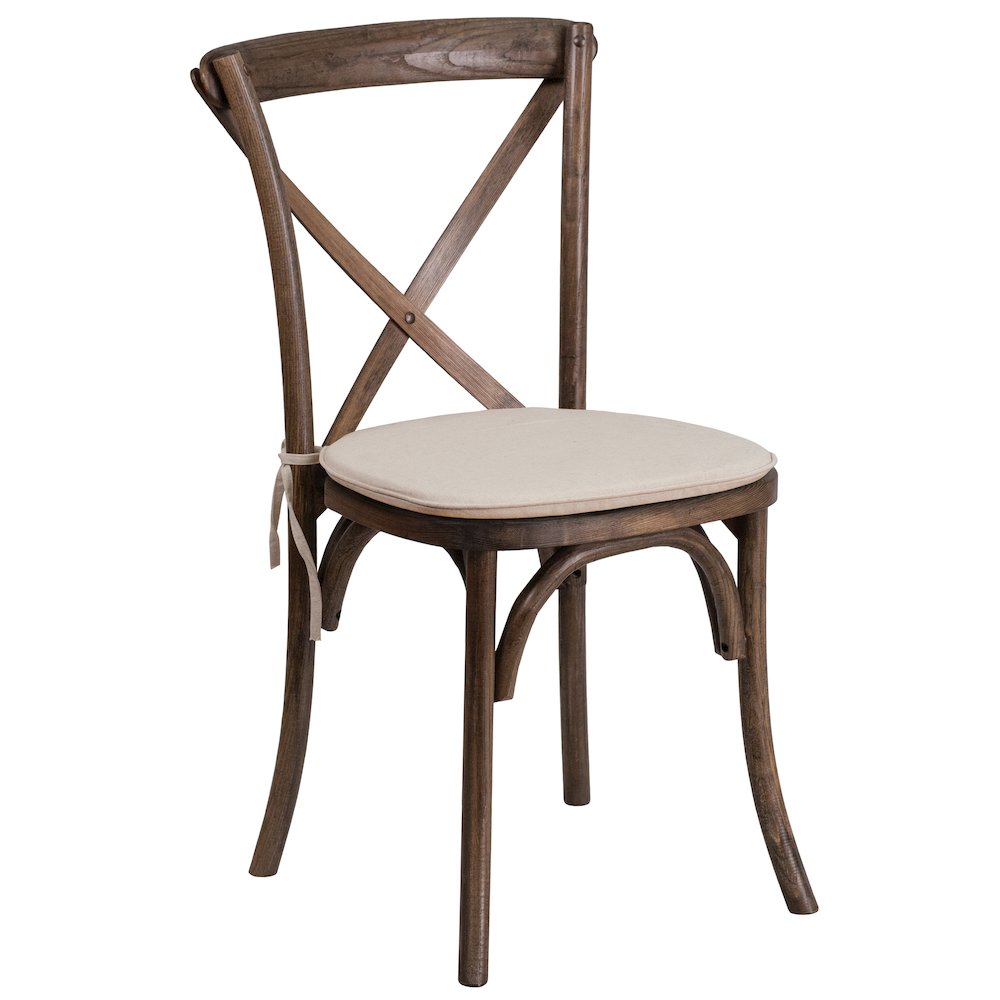 Stackable Early American Wood Cross Back Chair with Cushion. Picture 1