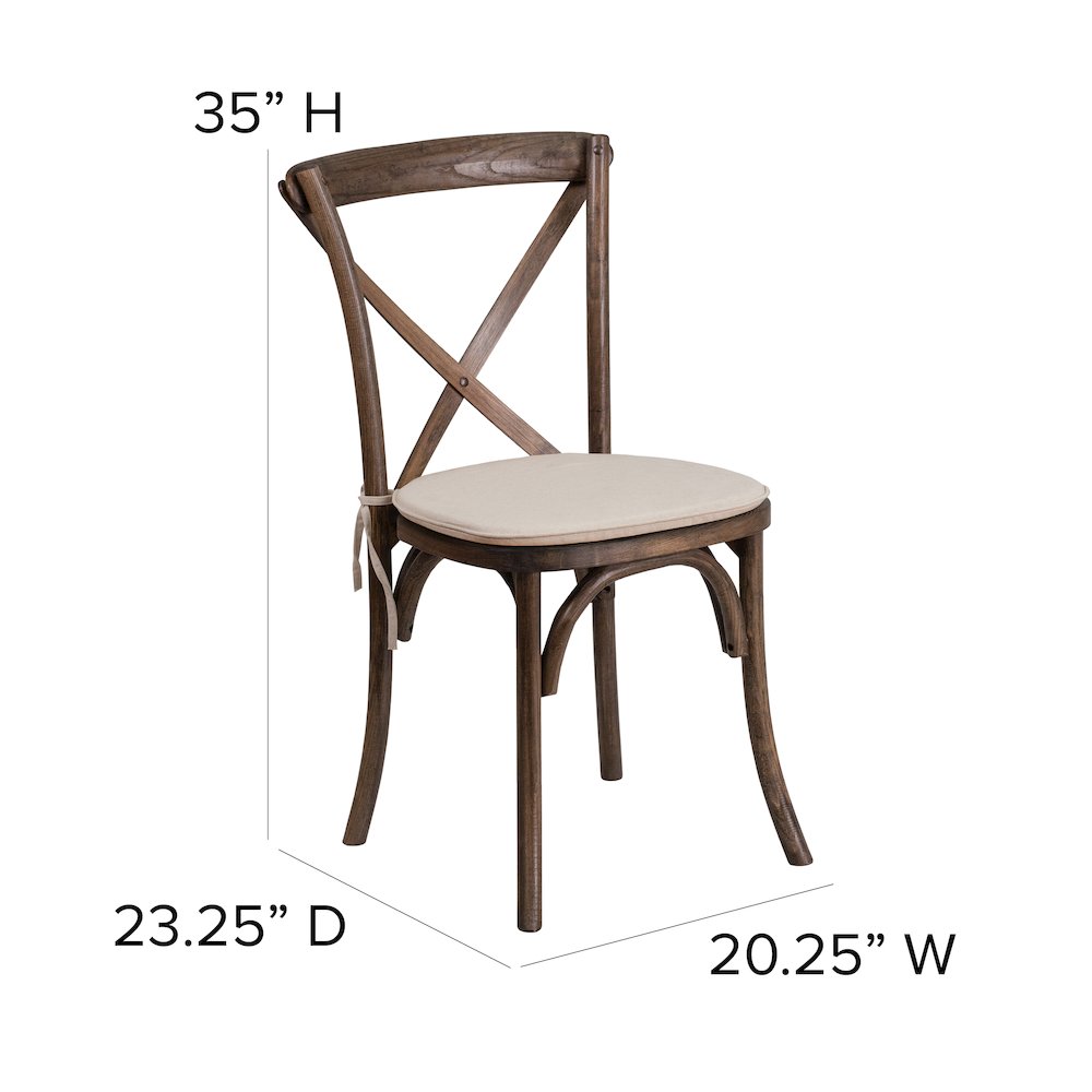 Stackable Early American Wood Cross Back Chair with Cushion. Picture 6