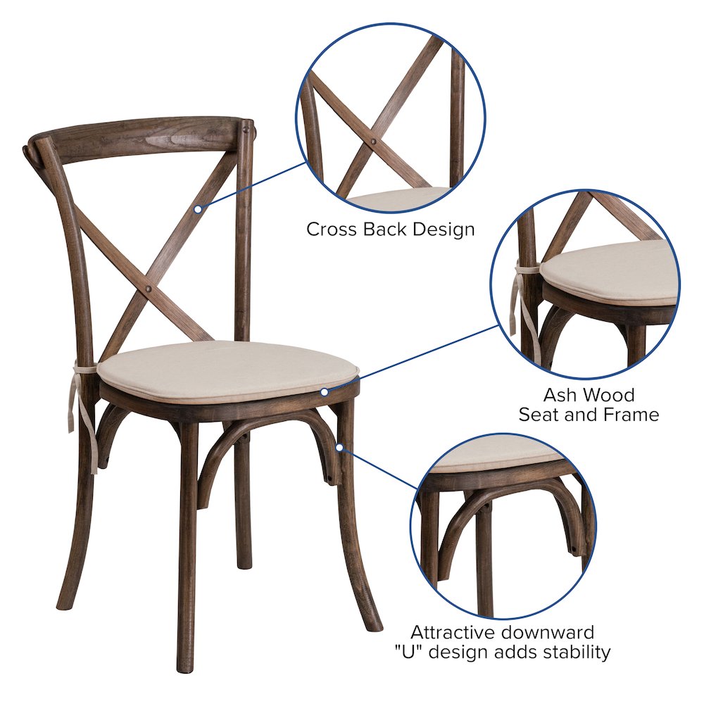 Stackable Early American Wood Cross Back Chair with Cushion. Picture 5
