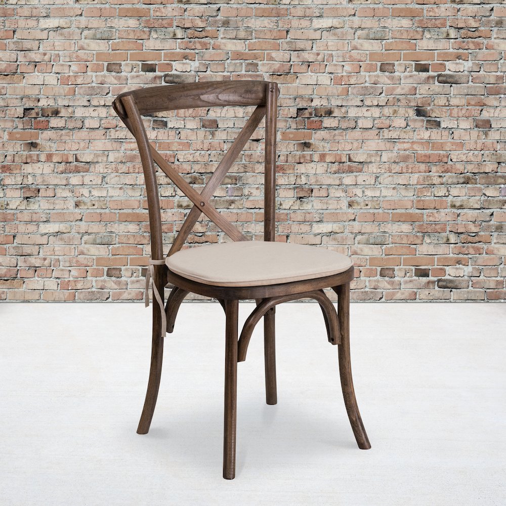 Stackable Early American Wood Cross Back Chair with Cushion. Picture 2
