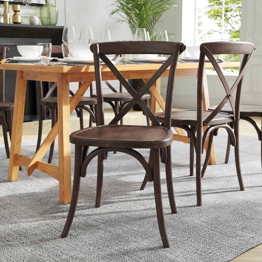 Stackable Mahogany Wood Cross Back Chair. Picture 8