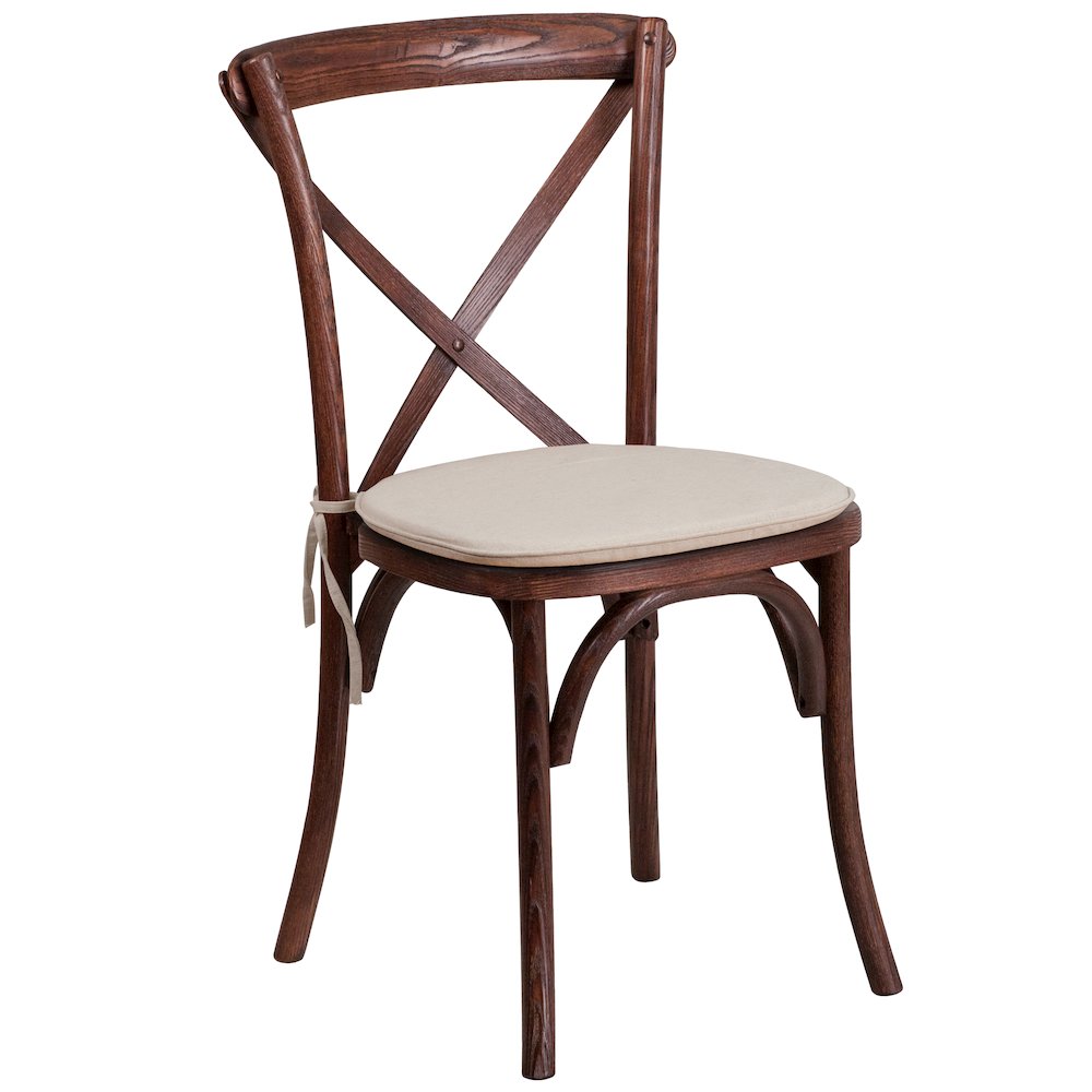 Stackable Mahogany Wood Cross Back Chair with Cushion. Picture 1