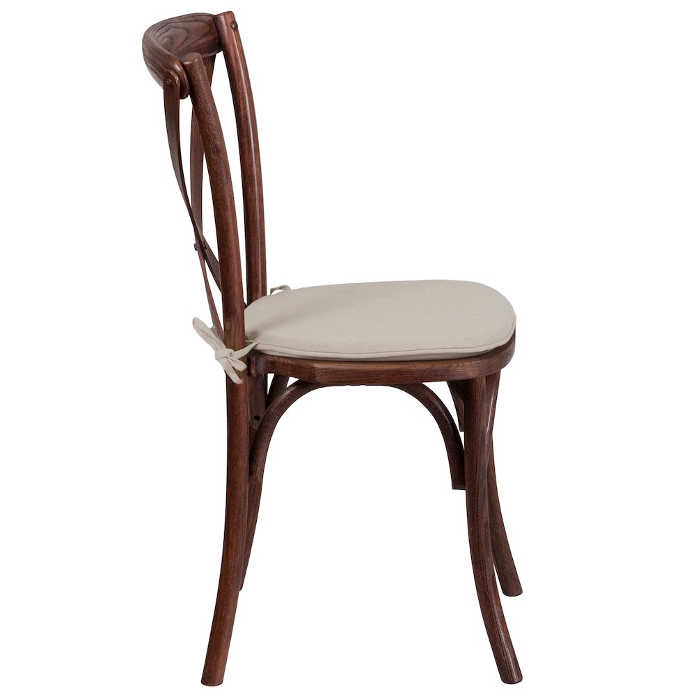 Stackable Mahogany Wood Cross Back Chair with Cushion. Picture 5