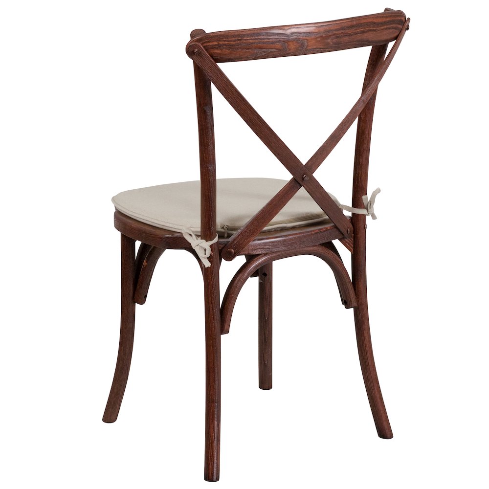 Stackable Mahogany Wood Cross Back Chair with Cushion. Picture 4