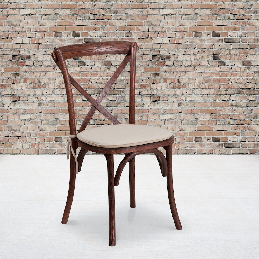 Stackable Mahogany Wood Cross Back Chair with Cushion. Picture 2