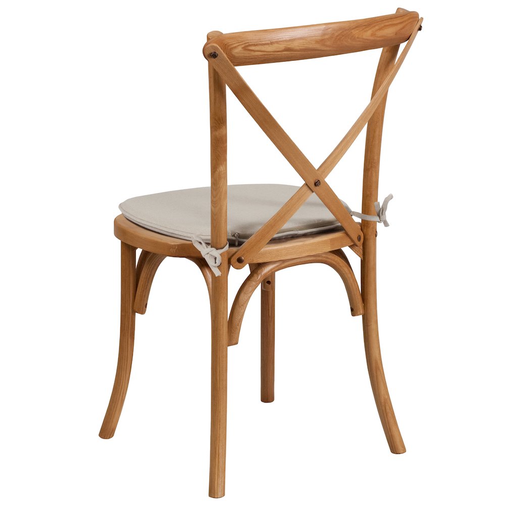 Stackable Oak Wood Cross Back Chair with Cushion. Picture 4