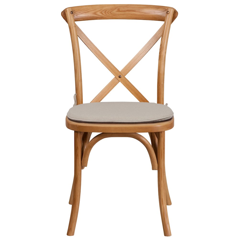 Stackable Oak Wood Cross Back Chair with Cushion. Picture 6