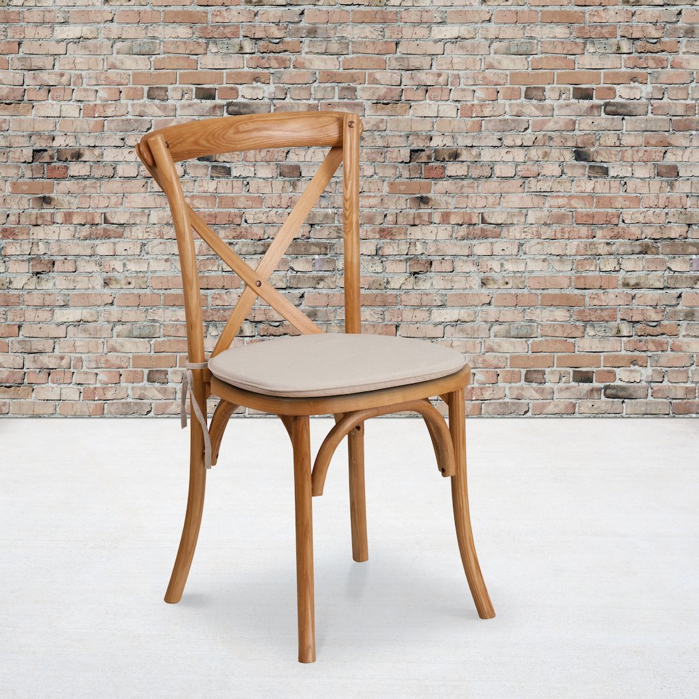 Stackable Oak Wood Cross Back Chair with Cushion. Picture 2