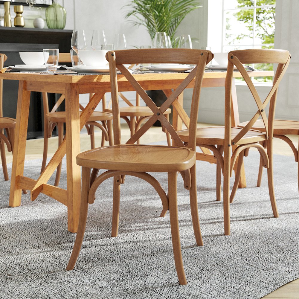 Stackable Pecan Wood Cross Back Chair. Picture 2