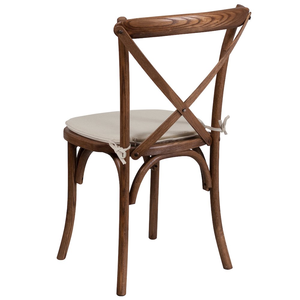 Stackable Pecan Wood Cross Back Chair with Cushion. Picture 3