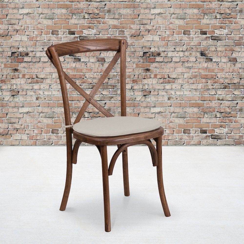 Stackable Pecan Wood Cross Back Chair with Cushion. Picture 5