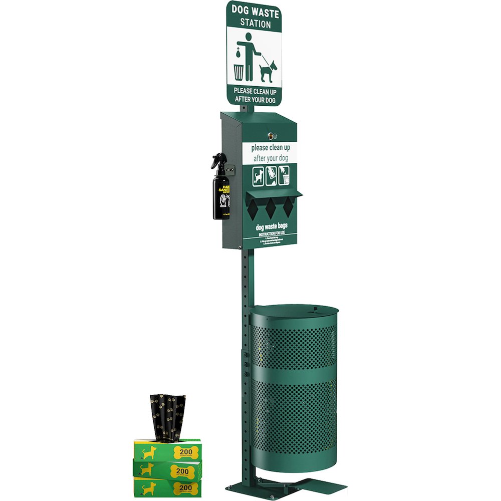 Pet Waste Station with Lidded Pedal Trash Can. Picture 1