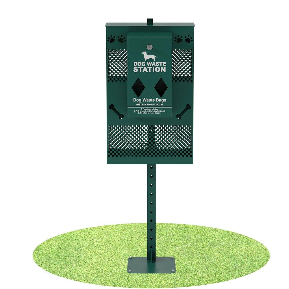 Pet Waste Station with Rectangular Lidded Trash Can. Picture 1