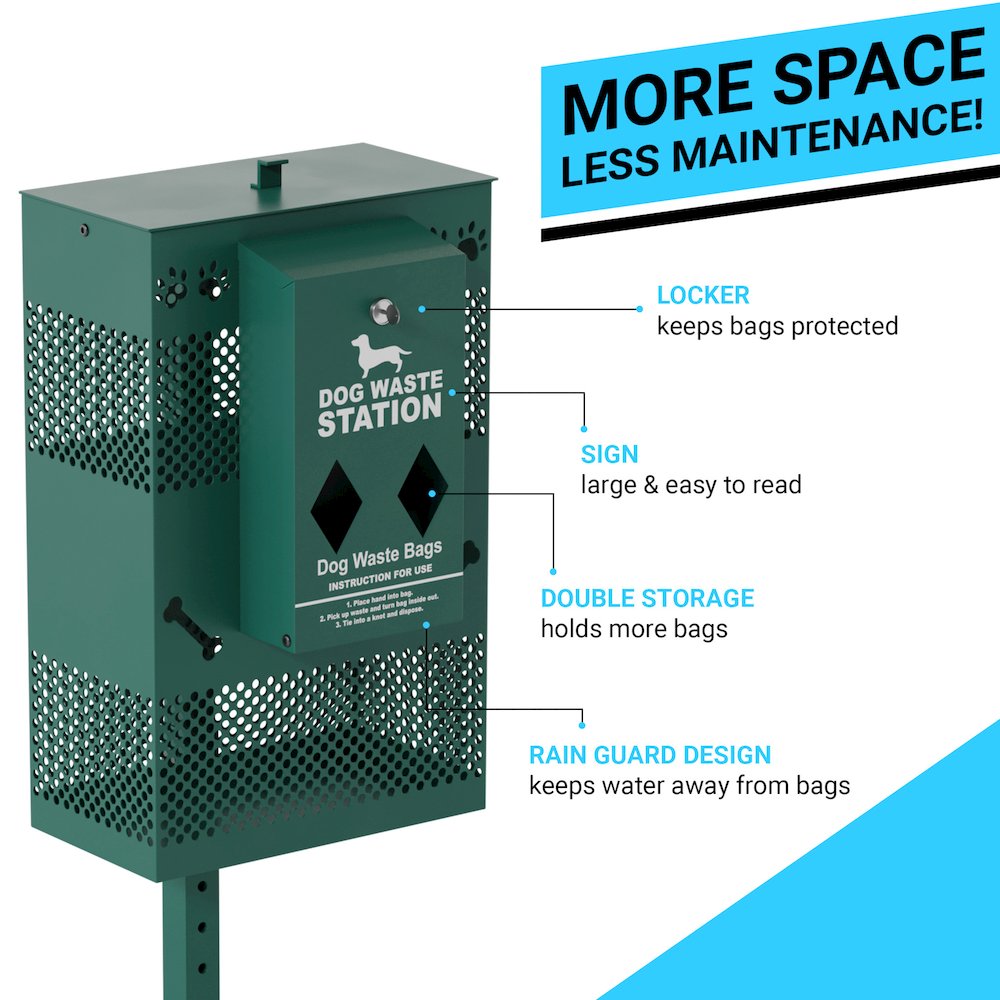 Pet Waste Station with Rectangular Lidded Trash Can. Picture 5