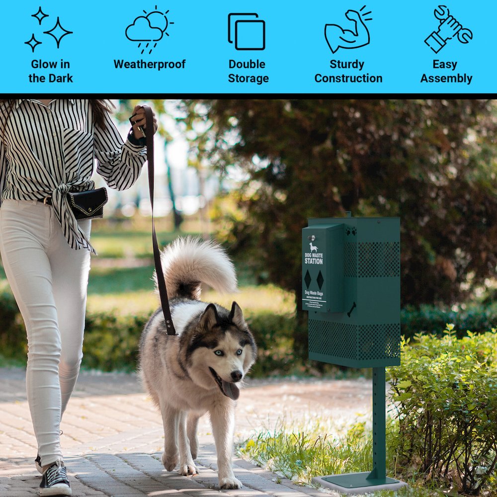 Pet Waste Station with Rectangular Lidded Trash Can. Picture 6