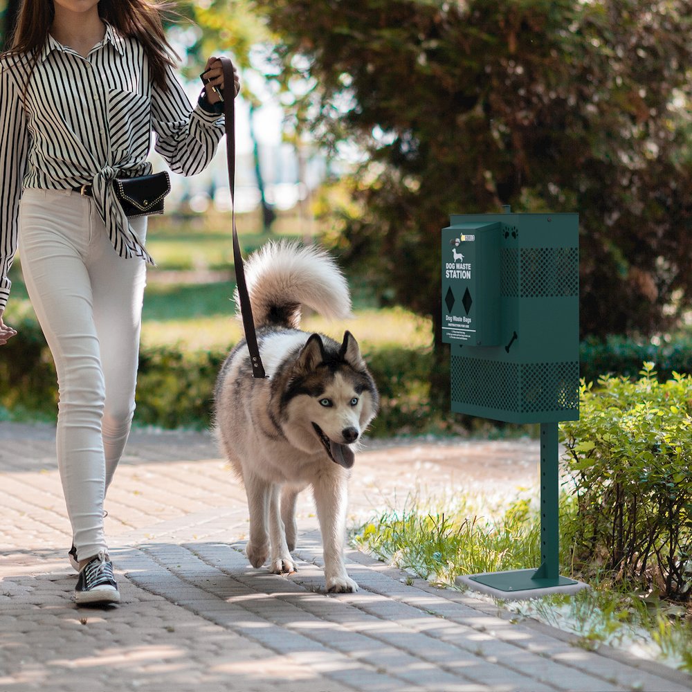 Pet Waste Station with Rectangular Lidded Trash Can. Picture 2
